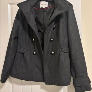 Maralyn & Me Gray Pea Coat with Wide Lapels and Cuffed Sleeves